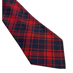 Vintage Trevira Navy Red Plaid Tie 55” Long 4.5” Wide